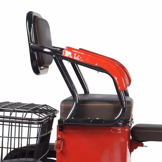 Электрический трехколесный велосипед с крышей и дождевиком.